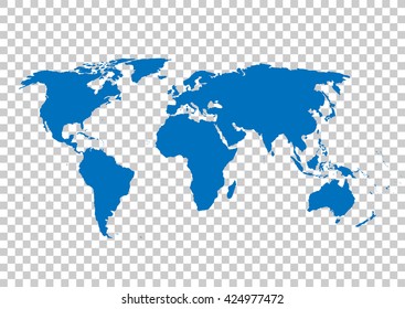 Blue Vector Map Of The World On A Gray Background Of The Grid.