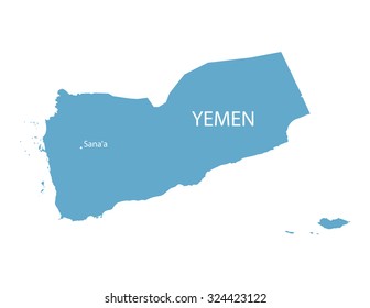 blue vector map of Yemen with indication of Sanaa