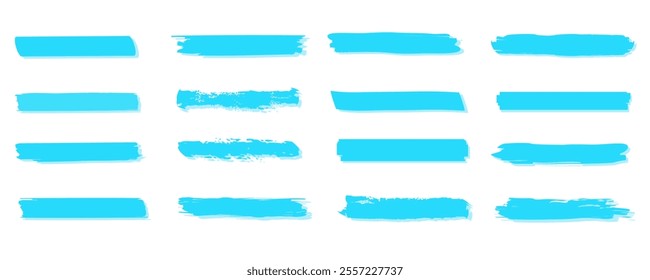 Blue vector marker graphic stylish element. Selecting and underlining text. Brush lines. Handmade marker strokes. Stripes of text markers.