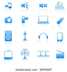 Blue vector media icons set