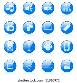 Blue vector media icons set