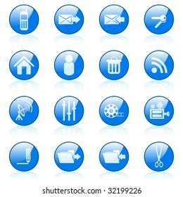 Blue vector media icons set
