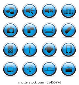 Medio vectorial azul e icono web (conjunto 1)