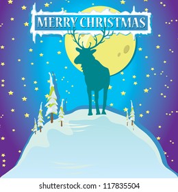 blue vector merry christmas greeting card template. vector christmas deer. christmas brochure with stars.