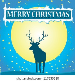 blue vector merry christmas greeting card template. vector christmas deer. christmas brochure with stars.