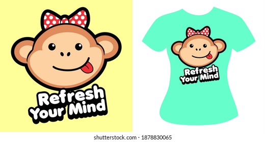blue vector monkey t-shirt design with writing refresh your mind