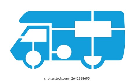 Ilustração monocromática de vetor azul de um ícone de van campista isolado em fundo branco. Ideal para viagens, acampamentos e temas de viagem