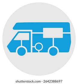Ilustração monocromática de vetor azul de um ícone de van campista isolado em fundo branco. Ideal para viagens, acampamentos e temas de viagem