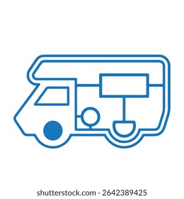 Ilustração monocromática de vetor azul de um ícone de van campista isolado em fundo branco. Ideal para viagens, acampamentos e temas de viagem