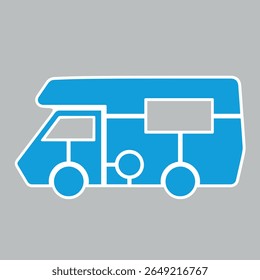 Ilustração monocromática de vetor azul de um ícone de van campista isolado em fundo branco. Ideal para viagens, acampamentos e temas de viagem