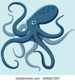 Blue vector octopus with tentacles waving