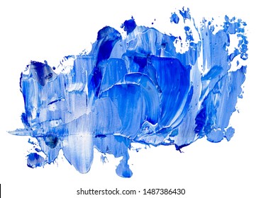 Blue vector oil brush stroke. Abstract varnish splash trace shape. Glossy oil paint smear on white background. Eps 10 illustration.