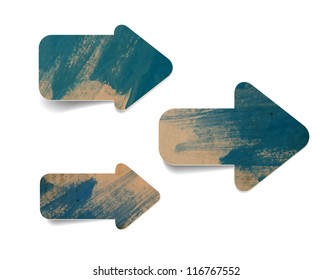 Blue vector old paper textured arrows collection with hand painted watercolor daubs
