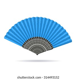 Blue vector open fan on a white background.