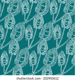 Blue vector ornament with feathers