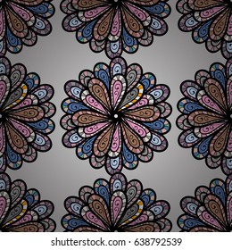 Blue. Vector ornate zentangle seamless texture, pattern with abstract floral mandalas on blue background. Summer seamless pattern with stylized flowers. Can be used for wallpaper, web page.