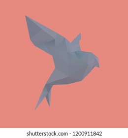 Blue Vector Paper Bird Flying Illustration Low Poly 3D Rendering