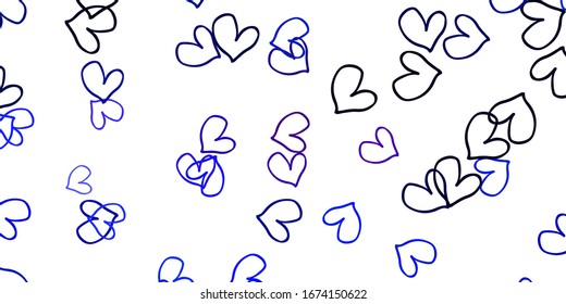 Blue vector pattern with colorful hearts. Decorative shining illustration with hearts on abstract template. Pattern for marriage gifts, congratulations.