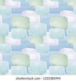 Blue vector pattern, watercolor strokes and spots, seamless watercolor pattern