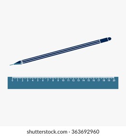 Blue  Vector Pencil and Ruler Icon
