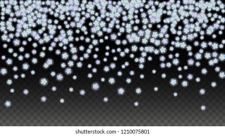 Blue Vector Blue Petals Falling on Transparent Background.  Spring Romantic Flowers Illustration. Flying Petals. Sakura Spa Design. Blossom Confetti. Design Elements for  8 March Card.