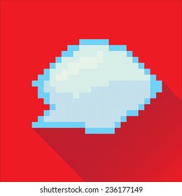blue vector pixel art speech bubble on red background.