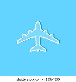 Blue vector plane icon on blue. Simple travel modern design