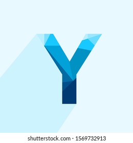 Blue vector polygon letter A with long shadow. Abstract low poly illustration of flat design.
