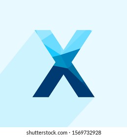 Blue vector polygon letter A with long shadow. Abstract low poly illustration of flat design.