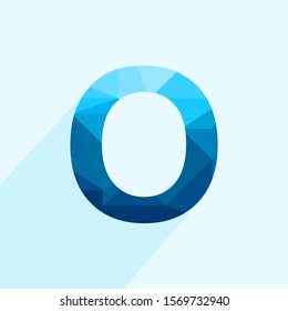 Blue vector polygon letter O with long shadow. Abstract low poly illustration of flat design.