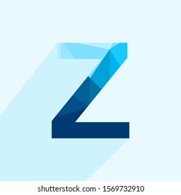 Blue vector polygon letter Z with long shadow. Abstract low poly illustration of flat design.