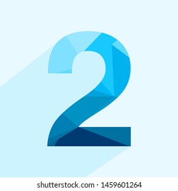 Blue vector polygon two number font with long shadow.  Low poly illustration of flat design.