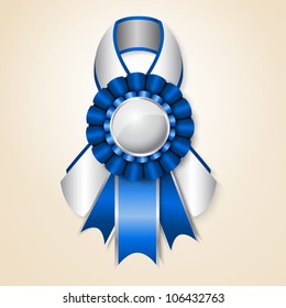 Blue vector prize ribbon with place for text