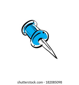 Blue vector pushpin isolated on white background. 