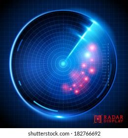 A Blue Vector Radar Display. Vector Illustration.