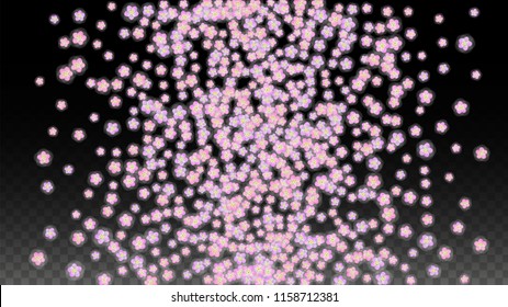Blue Vector Realistic Blue Petals Falling on Transparent Background.  Spring Romantic Flowers Illustration. Flying Petals. Sakura Spa Design. Blossom Confetti. Design Elements for  St. Valentine Day.