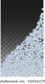 Blue Vector Realistic Blue Petals Falling on Transparent Background.  Spring Romantic Flowers Illustration. Flying Petals. Sakura Spa Design. Blossom Confetti. Design Elements for  Poster Design. 