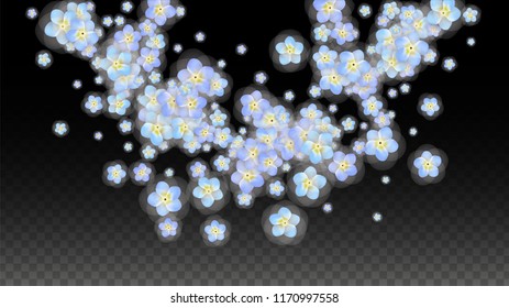 Blue Vector Realistic Blue Petals Falling on Transparent Background.  Spring Romantic Flowers Illustration. Flying Petals. Sakura Spa Design. Blossom Confetti. Design Elements for  8 March Card.