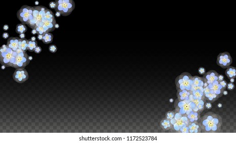 Blue Vector Realistic Blue Petals Falling on Transparent Background.  Spring Romantic Flowers Illustration. Flying Petals. Sakura Spa Design. Blossom Confetti. Design Elements for  Mother's Day.