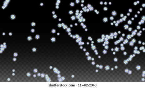 Blue Vector Realistic Blue Petals Falling on Transparent Background.  Spring Romantic Flowers Illustration. Flying Petals. Sakura Spa Design. Blossom Confetti. Design Elements for  Mother's Day.