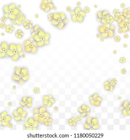 Blue Vector Realistic Blue Petals Falling on Transparent Background.  Spring Romantic Flowers Illustration. Flying Petals. Sakura Spa Design. Blossom Confetti. Design Elements for  8 March Card.