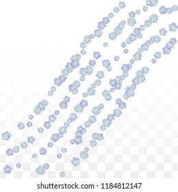 Blue Vector Realistic Blue Petals Falling on Transparent Background.  Spring Romantic Flowers Illustration. Flying Petals. Sakura Spa Design. Blossom Confetti. Design Elements for  Wedding Decoration.