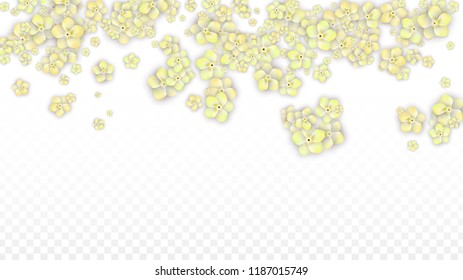Blue Vector Realistic Blue Petals Falling on Transparent Background.  Spring Romantic Flowers Illustration. Flying Petals. Sakura Spa Design. Blossom Confetti. Design Elements for  Poster Design. 