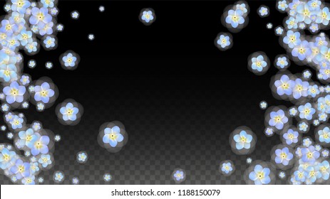 Blue Vector Realistic Blue Petals Falling on Transparent Background.  Spring Romantic Flowers Illustration. Flying Petals. Sakura Spa Design. Blossom Confetti. Design Elements for  Mother's Day.