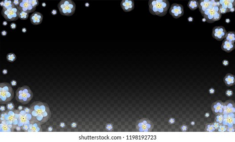 Blue Vector Realistic Blue Petals Falling on Transparent Background.  Spring Romantic Flowers Illustration. Flying Petals. Sakura Spa Design. Blossom Confetti. Design Elements for  Poster Design. 