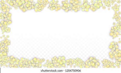 Blue Vector Realistic Blue Petals Falling on Transparent Background.  Spring Romantic Flowers Illustration. Flying Petals. Sakura Spa Design. Blossom Confetti. Design Elements for  Poster Design. 