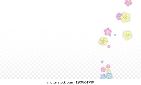 Blue Vector Realistic Blue Petals Falling on Transparent Background.  Spring Romantic Flowers Illustration. Flying Petals. Sakura Spa Design. Blossom Confetti. Design Elements for  Wedding Decoration.