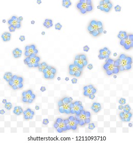 Blue Vector Realistic Blue Petals Falling on Transparent Background.  Spring Romantic Flowers Illustration. Flying Petals. Sakura Spa Design. Blossom Confetti. Design Elements for  Mother's Day.