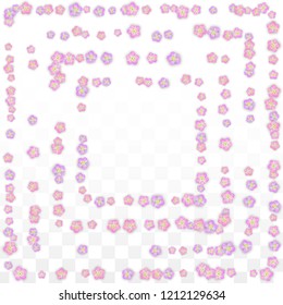 Blue Vector Realistic Blue Petals Falling on Transparent Background.  Spring Romantic Flowers Illustration. Flying Petals. Sakura Spa Design. Blossom Confetti. Design Elements for  Poster Design. 