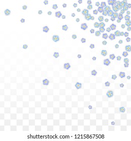 Blue Vector Realistic Blue Petals Falling on Transparent Background.  Spring Romantic Flowers Illustration. Flying Petals. Sakura Spa Design. Blossom Confetti. Design Elements for  8 March Card.